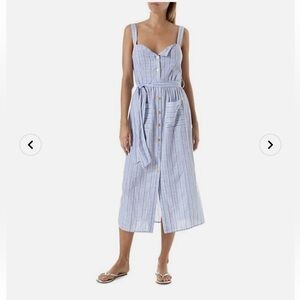 Melissa Odabash Celine Blue Striped Button-front Belted Midi Dress Cotton